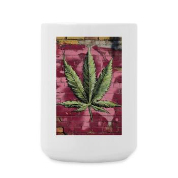 Graffiti grass leaf on pink wall - Large Mug 440 ml - white - Front