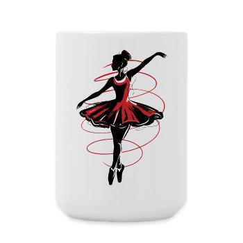 Ballerina silhouette, red and black abstract - Large Mug 440 ml - white - Front