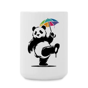 Tanzender Panda mit Regenbogenschirm - Große Tasse 440 ml - Weiß - Vorne