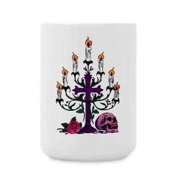 Kerzenständer, Menschenschädel, Rosenblüte - Große Tasse 440 ml - Weiß - Vorne