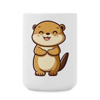 Loutre mignonne et heureuse dans le style dessin animé - Adorable A - Grande tasse 440 ml - blanc - Devant