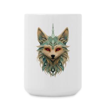 Mystical fox with piercing red eyes. - Large Mug 440 ml - white - Front