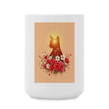 Cat with roses - Large Mug 440 ml - white - Front