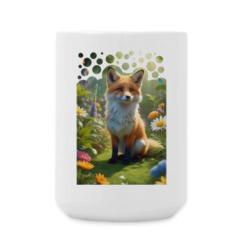 Naughty cute fox on a meadow with flowers - Large Mug 440 ml - white - Front