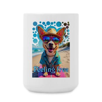 Funny dog with glasses surfing beach vacation - Large Mug 440 ml - white - Front
