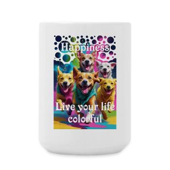 Glückliche Hundebande liebt das bunte Leben Holi - Große Tasse 440 ml - Weiß - Vorne