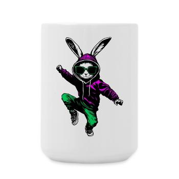 Cooler Hase Osterhase im Jogger mit Sonnenbrille - Große Tasse 440 ml - Weiß - Vorne