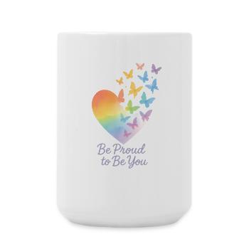 Be Proud to Be You – Rainbow Heart with Message - Large Mug 440 ml - white - Front