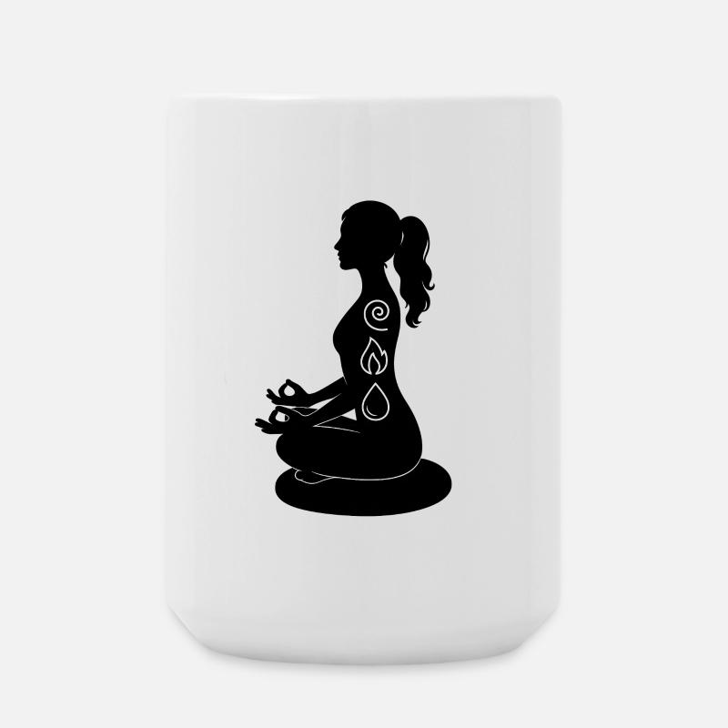 Elemente-Meditation – Feuer Wasser Luft Erde Yoga - Große Tasse 440 ml - Weiß