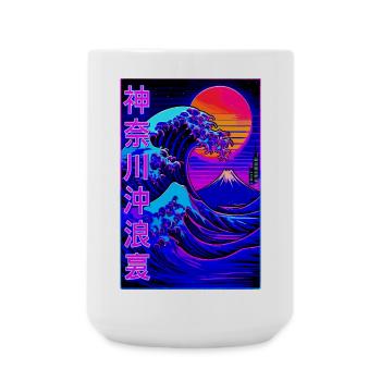 Big Wave Kanagawa Neon Style - Vaporwave - Large Mug 440 ml - white - Front