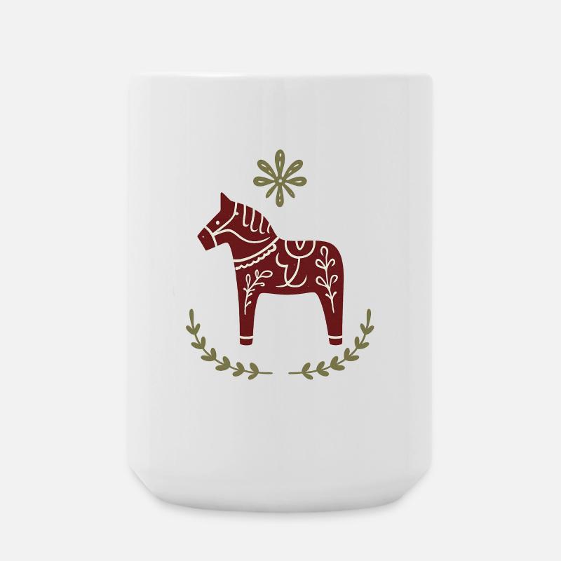 Dala Pferd – Skandinavisches Folk Art Design - Große Tasse 440 ml - Weiß
