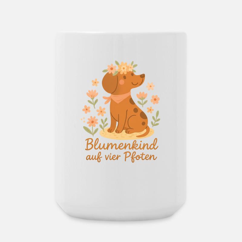 Dackel Sticker Shirt Boho Hund Blumen Geschenk - Große Tasse 440 ml - Weiß