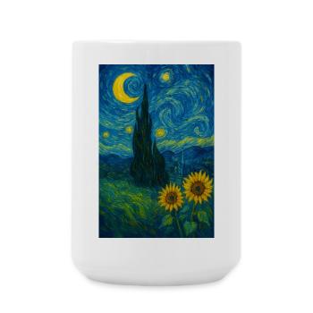 Starry night with sunflowers - Large Mug 440 ml - white - Front