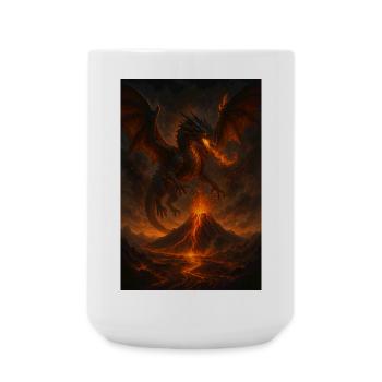 Feuerdrache über Vulkanlandschaft - Große Tasse 440 ml - Weiß - Vorne