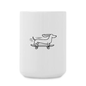 Dackel Dachshund Skateboard Line Art - Große Tasse 440 ml - Weiß - Vorne