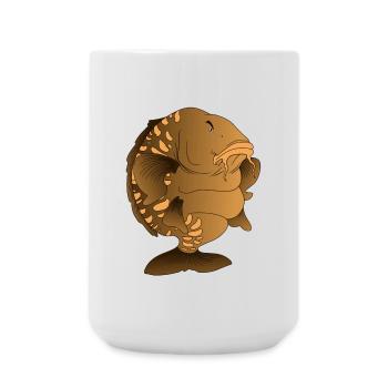 Chubby Mirror Carp Cartoon Fishing Design - Large Mug 440 ml - white - Front