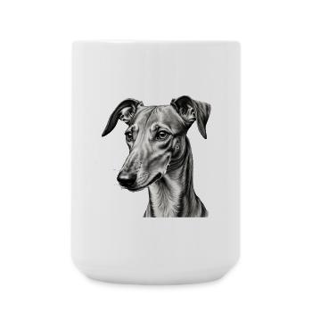 Grauer Windhund Porträt Zeichnung - Große Tasse 440 ml - Weiß - Vorne