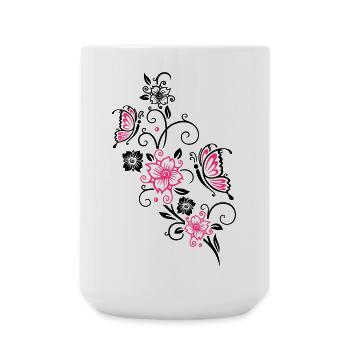 Kirschblüten und Schmetterlinge, Frühlingsblüten. - Große Tasse 440 ml - Weiß - Vorne
