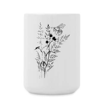 Composition fleurs sauvage et abeille fourmis - Grande tasse 440 ml - blanc - Devant
