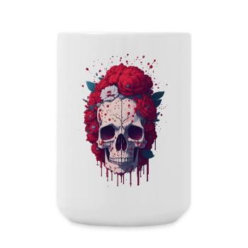 Skull with red flowers - Large Mug 440 ml - white - Front
