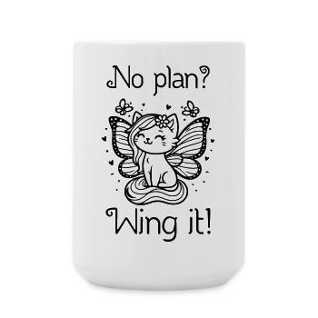 No plan? Wing it! Winged Cat (black) - Large Mug 440 ml - white - Front