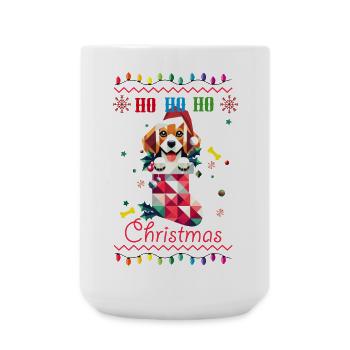 Beagle im Weihnachtsstrumpf im Ugly Christmas Stil - Große Tasse 440 ml - Weiß - Vorne