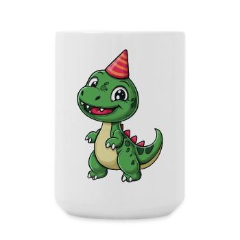 Niedlicher Dinosaurier mit Partyhut - lustig und verspielt - Große Tasse 440 ml - Weiß - Vorne
