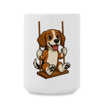 Chien beagle joyeux sur l’aire de jeux de la balançoire - Grande tasse 440 ml - blanc - Devant