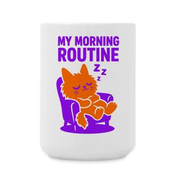 Morning Routine Cat #1 - Large Mug 440 ml - white - Front