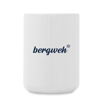 bergweh® Schriftzug dunkelblau - Exklusiv - Große Tasse 440 ml - Weiß - Vorne
