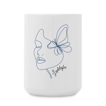 Minimalist butterfly woman face design - Large Mug 440 ml - white - Front