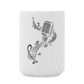 Retro microphone with music notes and clef. - Large Mug 440 ml - white - Front