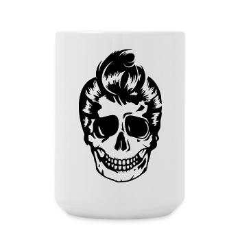 Skull with 50s rockabilly style hairstyle - Large Mug 440 ml - white - Front
