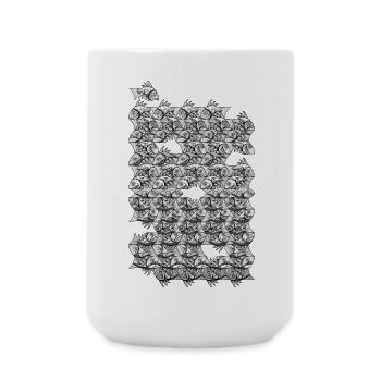 Repeated monochrome fish - Large Mug 440 ml - white - Front