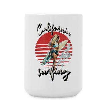 California Surfing Retro Sunset Surfer Girl - Large Mug 440 ml - white - Front