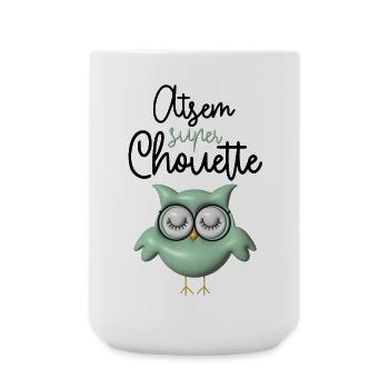 Atsem super chouette verte 3D - Grande tasse 440 ml - blanc - Devant