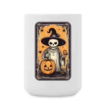 Tarot Hexen Skelett Karte mit Kürbis - Große Tasse 440 ml - Weiß - Vorne