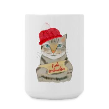 Süße Katze wünscht Frohe Weihnachten - Große Tasse 440 ml - Weiß - Vorne