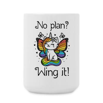 Pas de plan ? Ailez-le ! Chat licorne ailé (coloré) - Grande tasse 440 ml - blanc - Devant