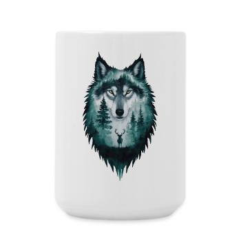 Wolf Silhouette Hirsch Wald Geschenk - Große Tasse 440 ml - Weiß - Vorne