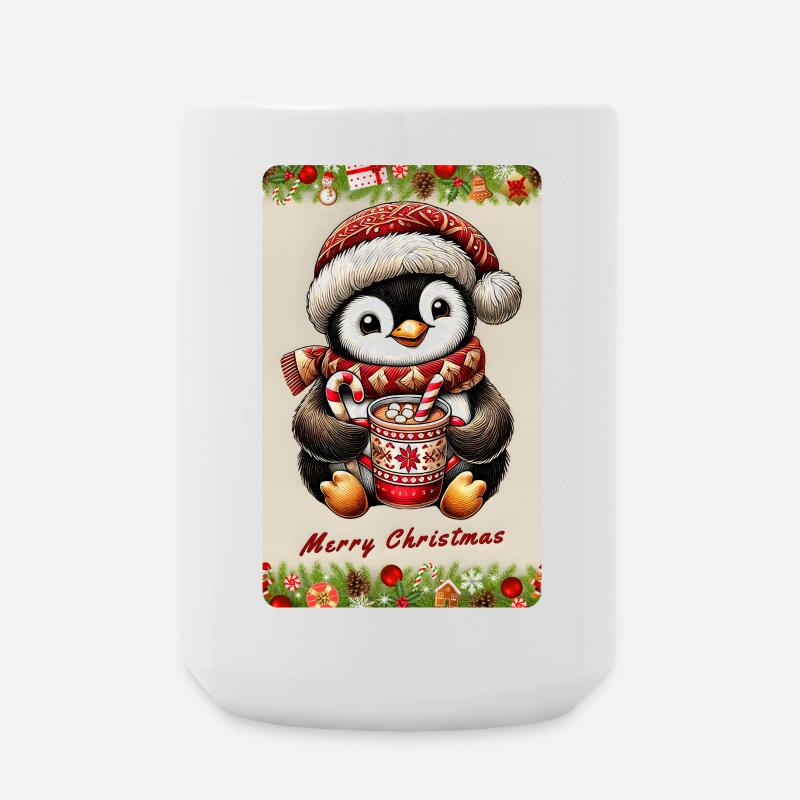 Weihnachts-Pinguin mit heißer Schokolade - Große Tasse 440 ml - Weiß