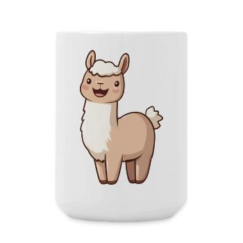 Cute Happy Smiling Alpaca - Adorable Cartoon - Large Mug 440 ml - white - Front