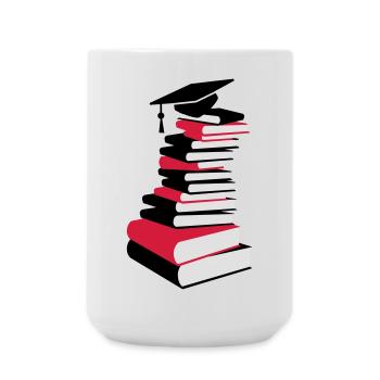 A stack of books with a mortarboard - Large Mug 440 ml - white - Front