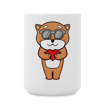 Shiba Inu avec lunettes de soleil et cœur - Grande tasse 440 ml - blanc - Devant