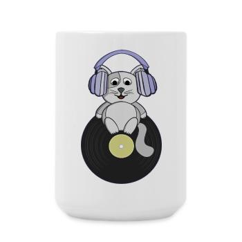 Chaton nostalgique qui aime les disques vinyles - Grande tasse 440 ml - blanc - Devant