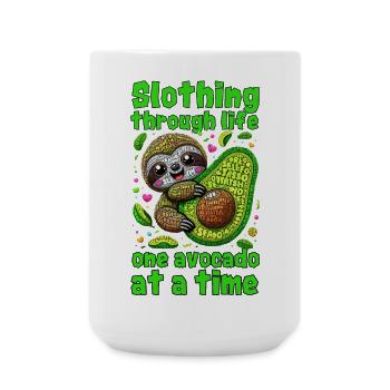 KAWAII FAULTIER UND AVOCADO: SCHLAPP DURCHS LEBEN - Große Tasse 440 ml - Weiß - Vorne