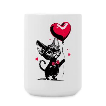 Katze Sphynx Herz Luftballon - Heartful Creatures - Große Tasse 440 ml - Weiß - Vorne