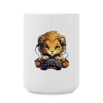 Gamer Lion with headphones - Large Mug 440 ml - white - Front