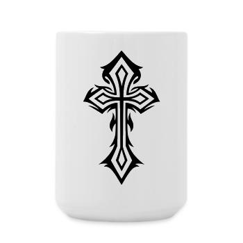 Cross, Crucifix, with thorns, gothic style. - Large Mug 440 ml - white - Front