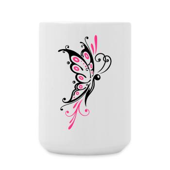 Großer filigraner Schmetterling, Girlie Tattoo Sty - Große Tasse 440 ml - Weiß - Vorne